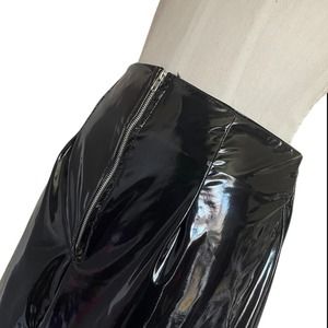 Fashion Nova Black Liquid Latex Look Vinyl Mini Skirt Goth Industrial Zipper S